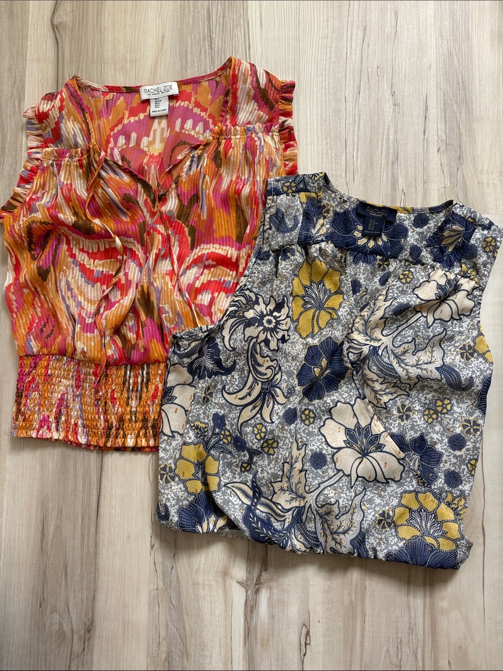 Bundle of 2  Rachel Zoe Navy and Yellow Floral Print Blouse